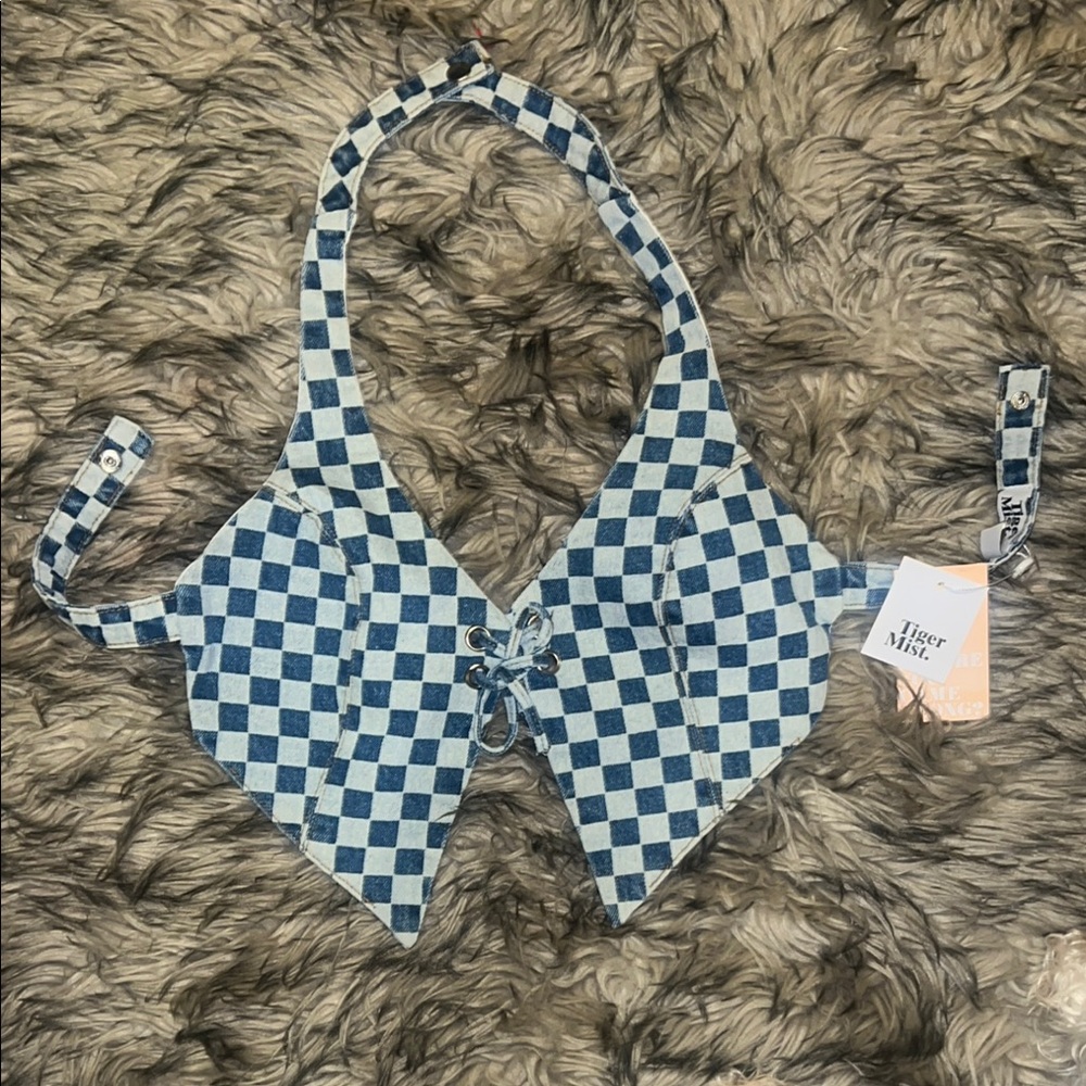 Blue Checkered Halter Top